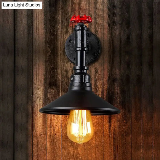 Vintage Industrial Black Conic Shade Wall Mount Light With Plumbing Pipe - Dining Room Lighting