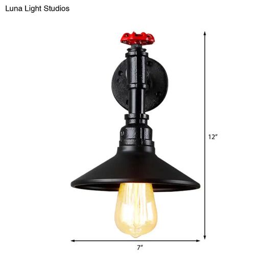 Vintage Industrial Black Conic Shade Wall Mount Light With Plumbing Pipe - Dining Room Lighting