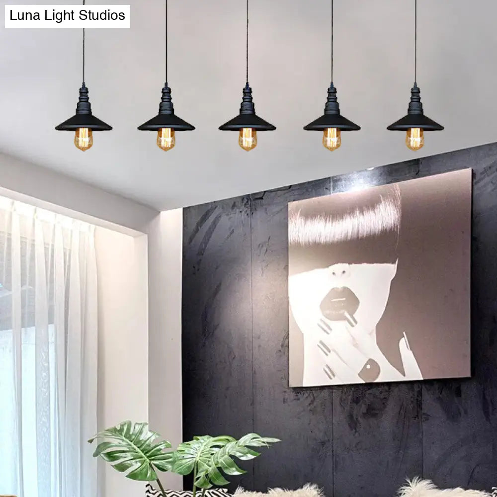 Vintage Industrial Black Iron Saucer Pendant Ceiling Light With Wire Connection - Pack Of 3/5 Bulbs