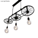 Vintage Industrial Black Island Light With Wrought Iron Wheel Design For Living Room