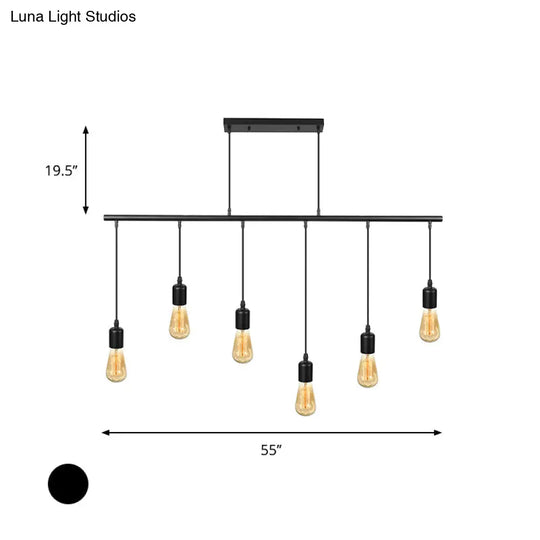 Vintage Industrial Black Metal Pendant Light - Multi Linear Island Ceiling Lamp With Open Bulbs