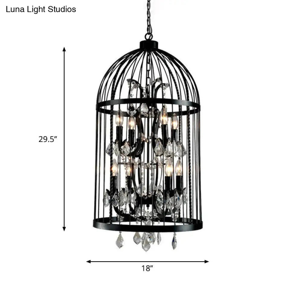 Vintage Industrial Black Metal Pendant Light With Crystal Accents - Multi Birdcage Hanging Design