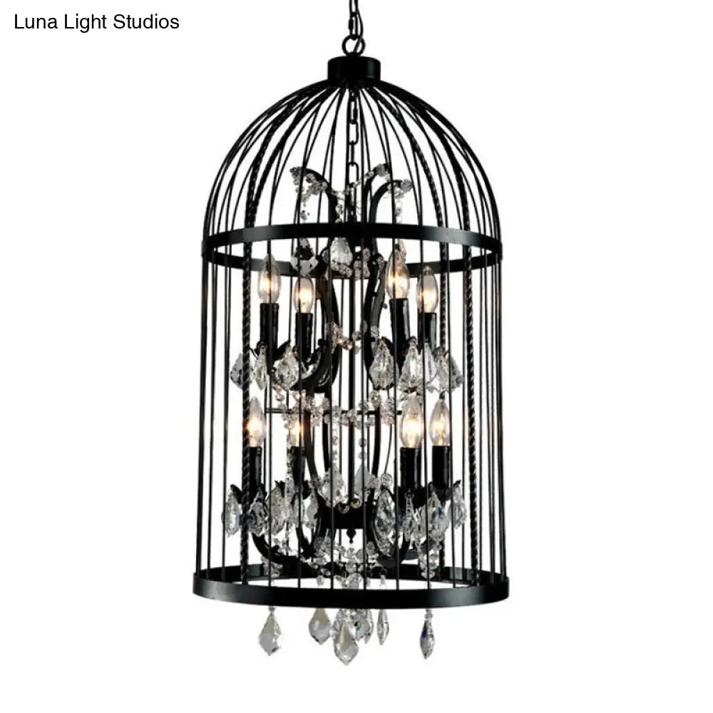 Vintage Industrial Black Metal Pendant Light With Crystal Accents - Multi Birdcage Hanging Design