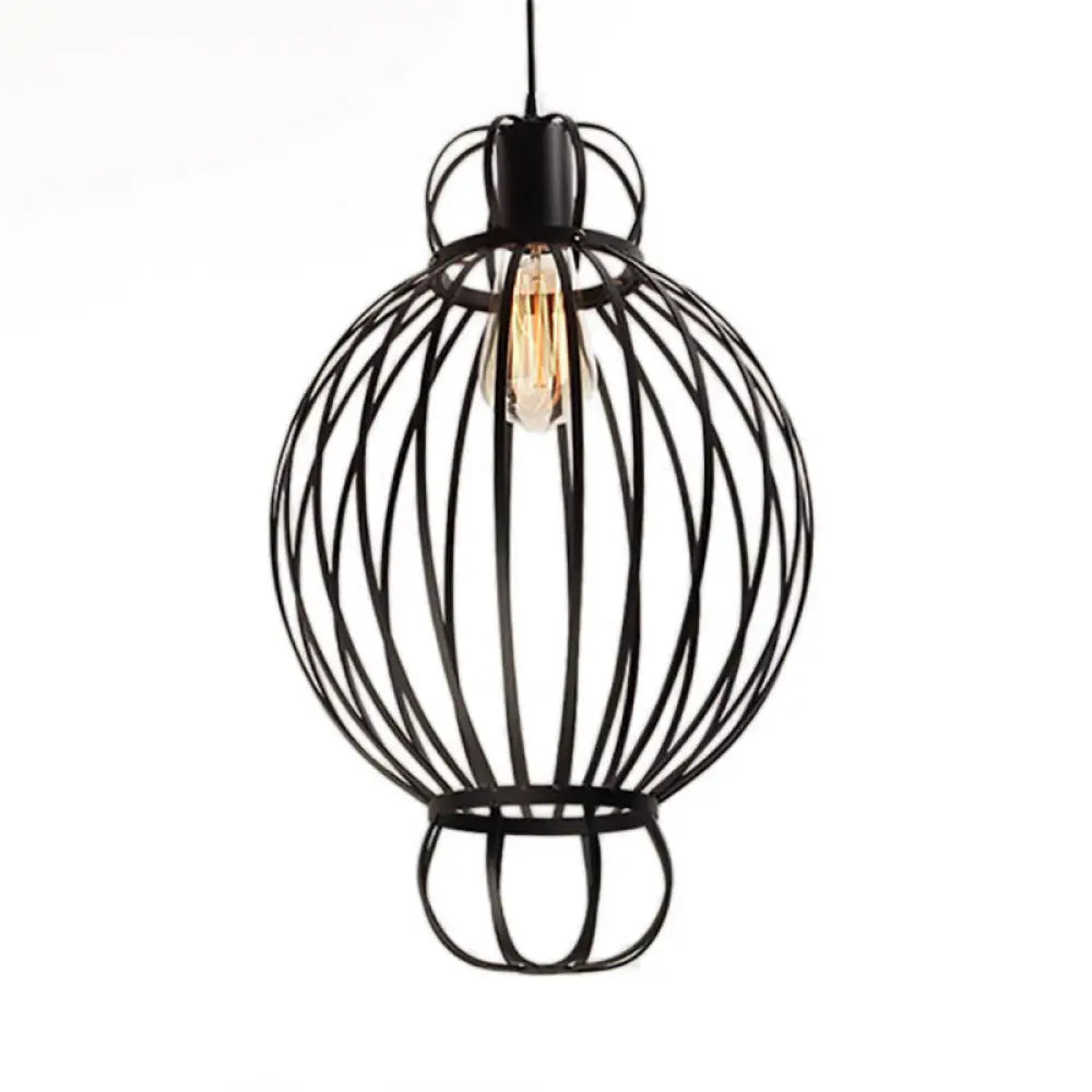 Vintage Industrial Black Wire Cage Pendant Lamp With Lantern Design - Restaurant Hanging Light