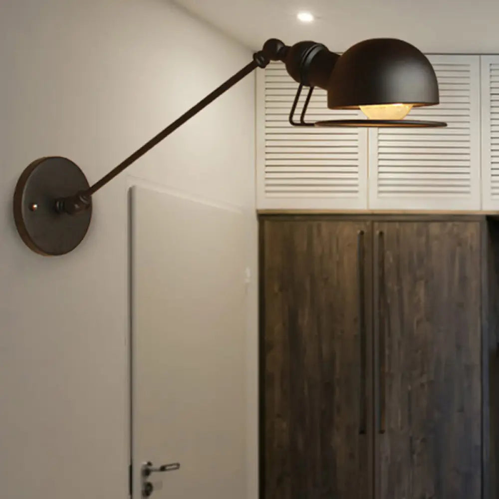 Vintage Industrial Bowl Wall Lamp With Swing Arm - 1-Light Iron Sconce Light Fixture In Black/Brass