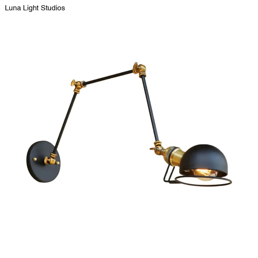 Vintage Industrial Bowl Wall Lamp With Swing Arm - 1-Light Iron Sconce Light Fixture In Black/Brass