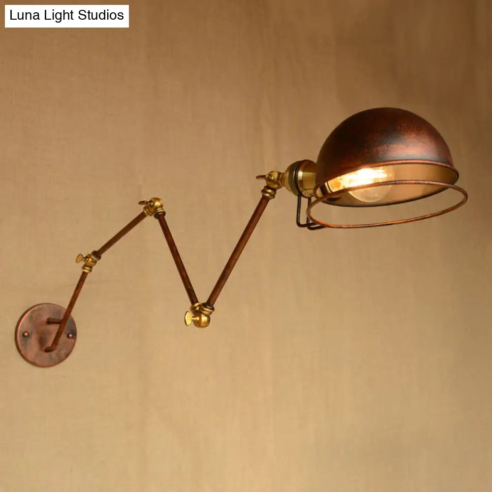 Vintage Industrial Bowl Wall Lamp With Swing Arm - 1-Light Iron Sconce Light Fixture In Black/Brass