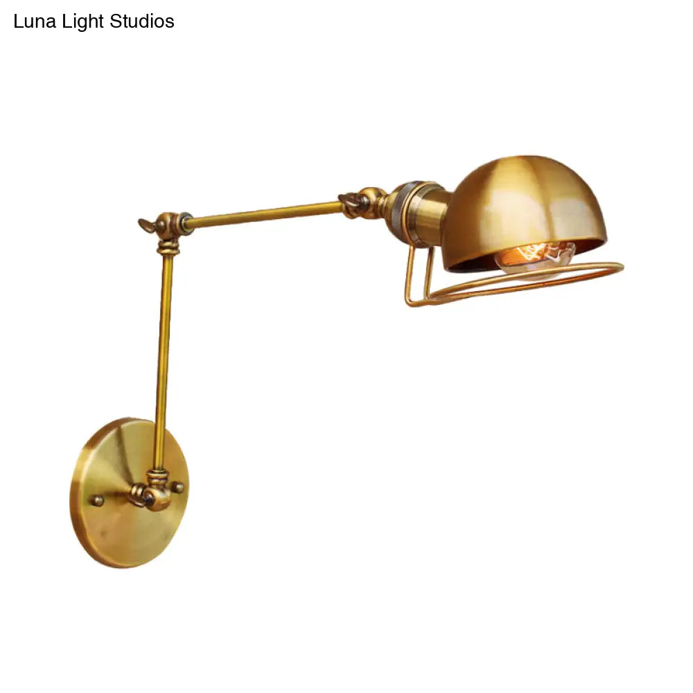 Vintage Industrial Bowl Wall Lamp With Swing Arm - 1-Light Iron Sconce Light Fixture In Black/Brass