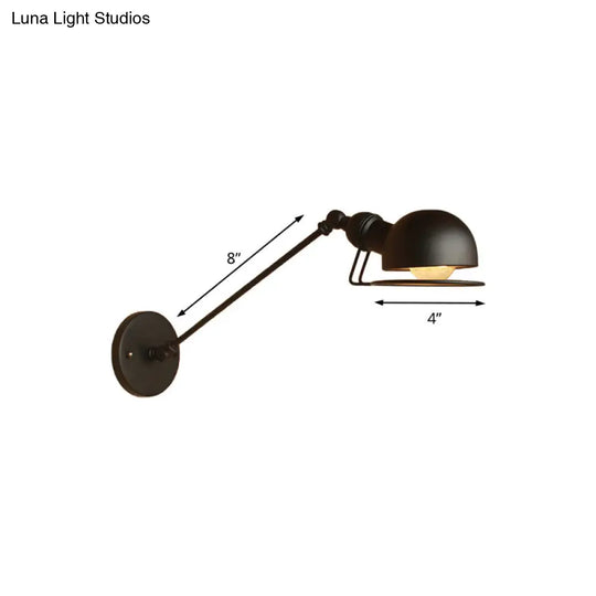 Vintage Industrial Bowl Wall Lamp With Swing Arm - 1-Light Iron Sconce Light Fixture In Black/Brass