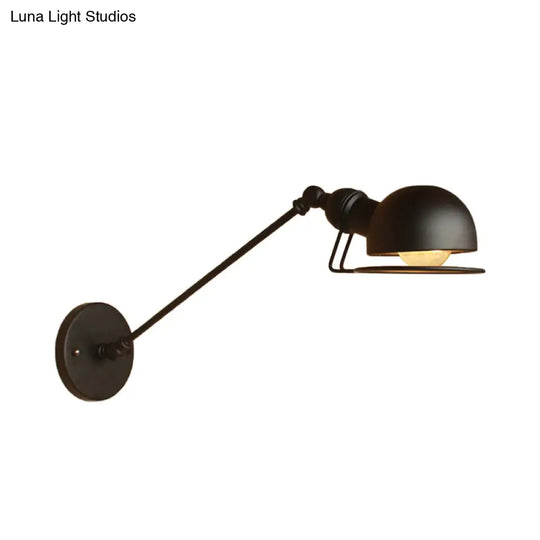 Vintage Industrial Bowl Wall Lamp With Swing Arm - 1-Light Iron Sconce Light Fixture In Black/Brass