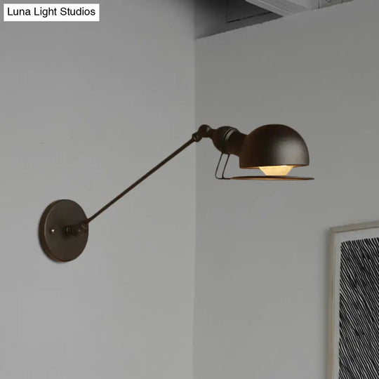 Vintage Industrial Bowl Wall Lamp With Swing Arm - 1-Light Iron Sconce Light Fixture In Black/Brass