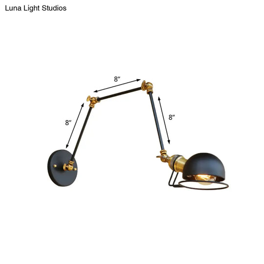 Vintage Industrial Bowl Wall Lamp With Swing Arm - 1-Light Iron Sconce Light Fixture In Black/Brass