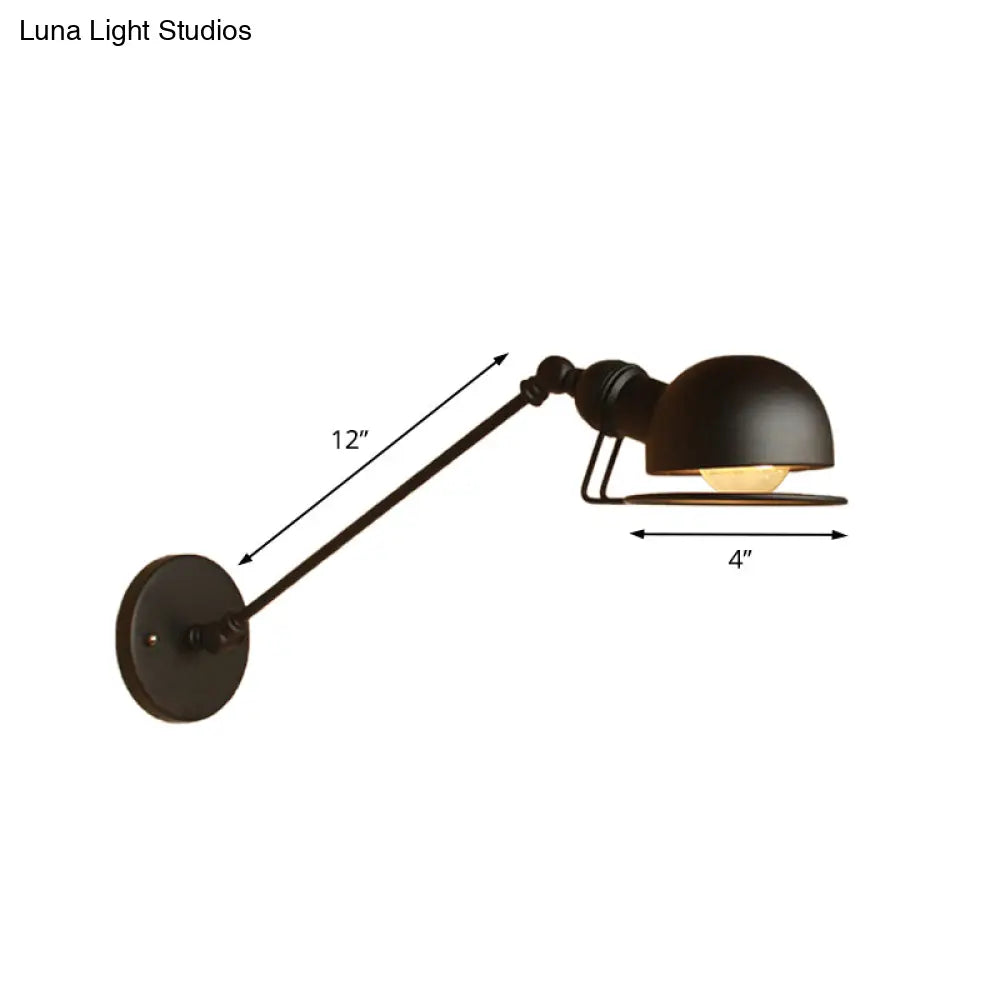 Vintage Industrial Bowl Wall Lamp With Swing Arm - 1-Light Iron Sconce Light Fixture In Black/Brass