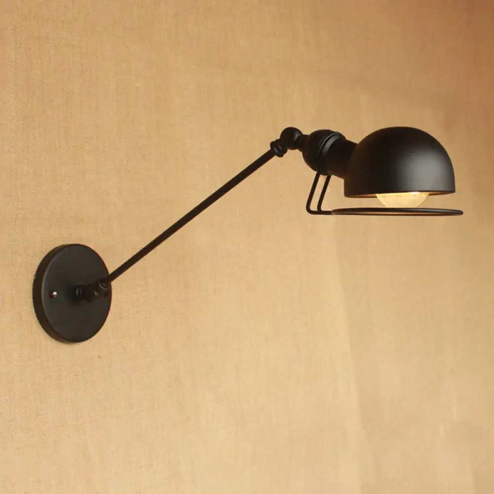 Vintage Industrial Bowl Wall Lamp With Swing Arm - 1-Light Iron Sconce Light Fixture In Black/Brass