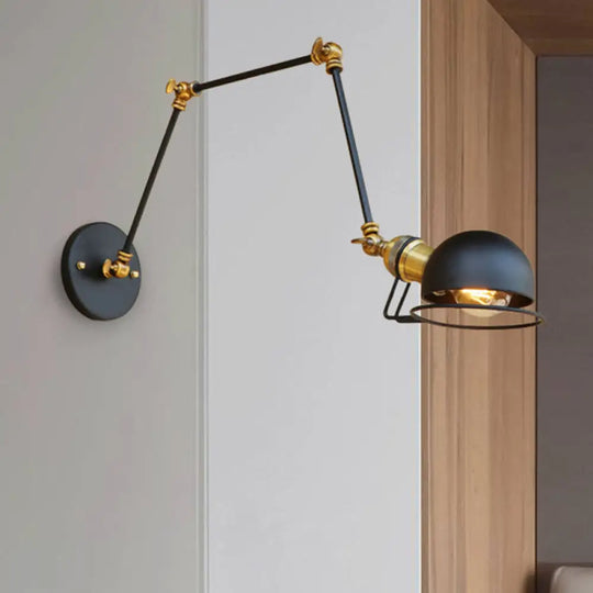 Vintage Industrial Bowl Wall Lamp With Swing Arm - 1-Light Iron Sconce Light Fixture In Black/Brass