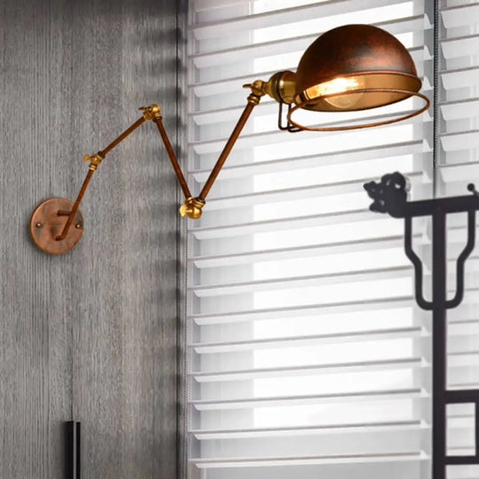 Vintage Industrial Bowl Wall Lamp With Swing Arm - 1-Light Iron Sconce Light Fixture In Black/Brass