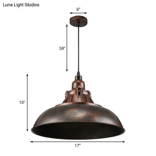 Vintage Industrial Metallic Bowl Shade Ceiling Light - Black/Rust Finish For Study Room