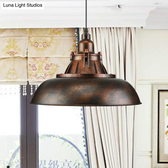 Vintage Industrial Ceiling Light With Metallic Bowl Shade - Black/Rust Finish Ideal For Study Room