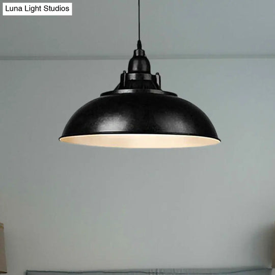 Vintage Industrial Ceiling Light With Metallic Bowl Shade - Black/Rust Finish Ideal For Study Room