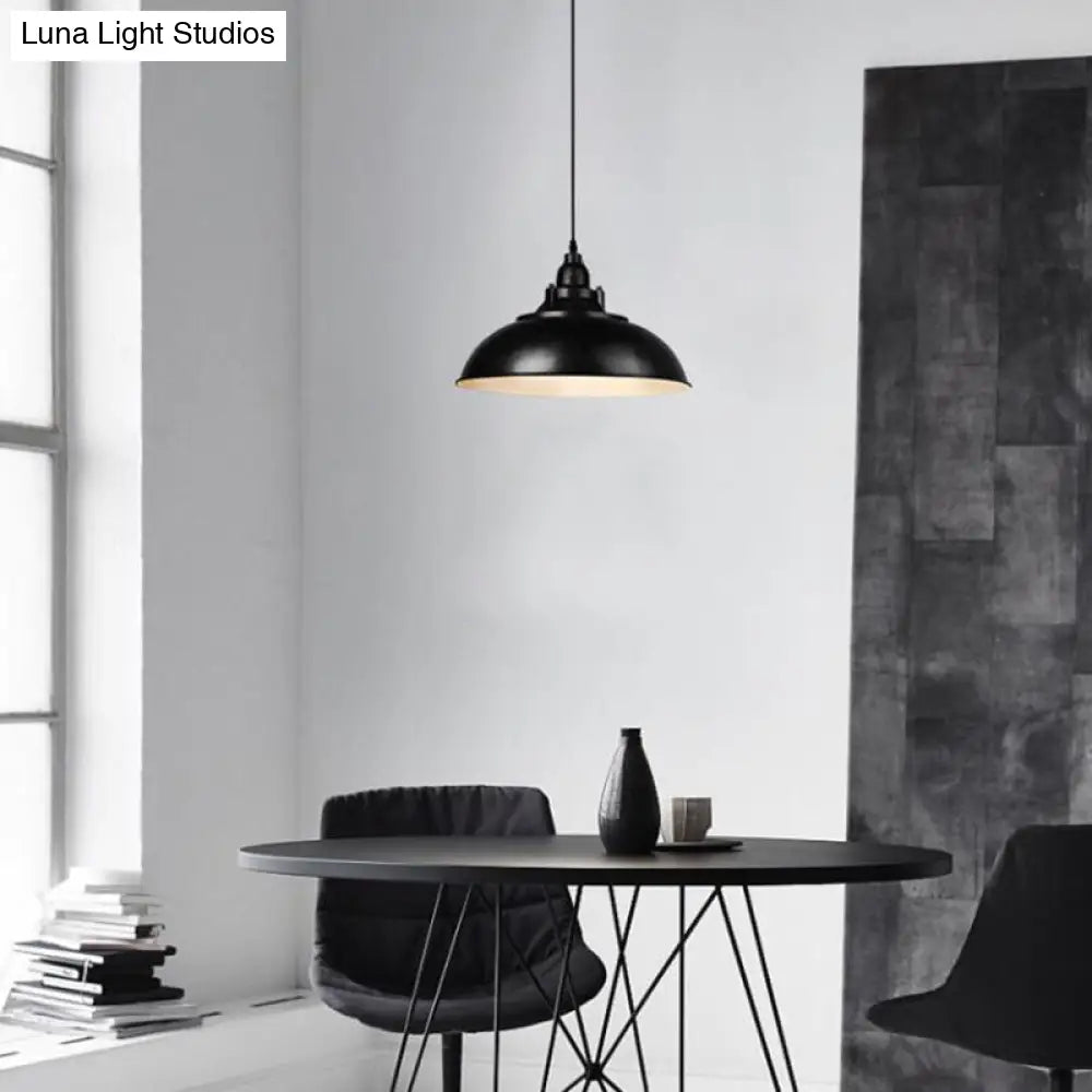 Vintage Industrial Metallic Bowl Shade Ceiling Light - Black/Rust Finish For Study Room Black