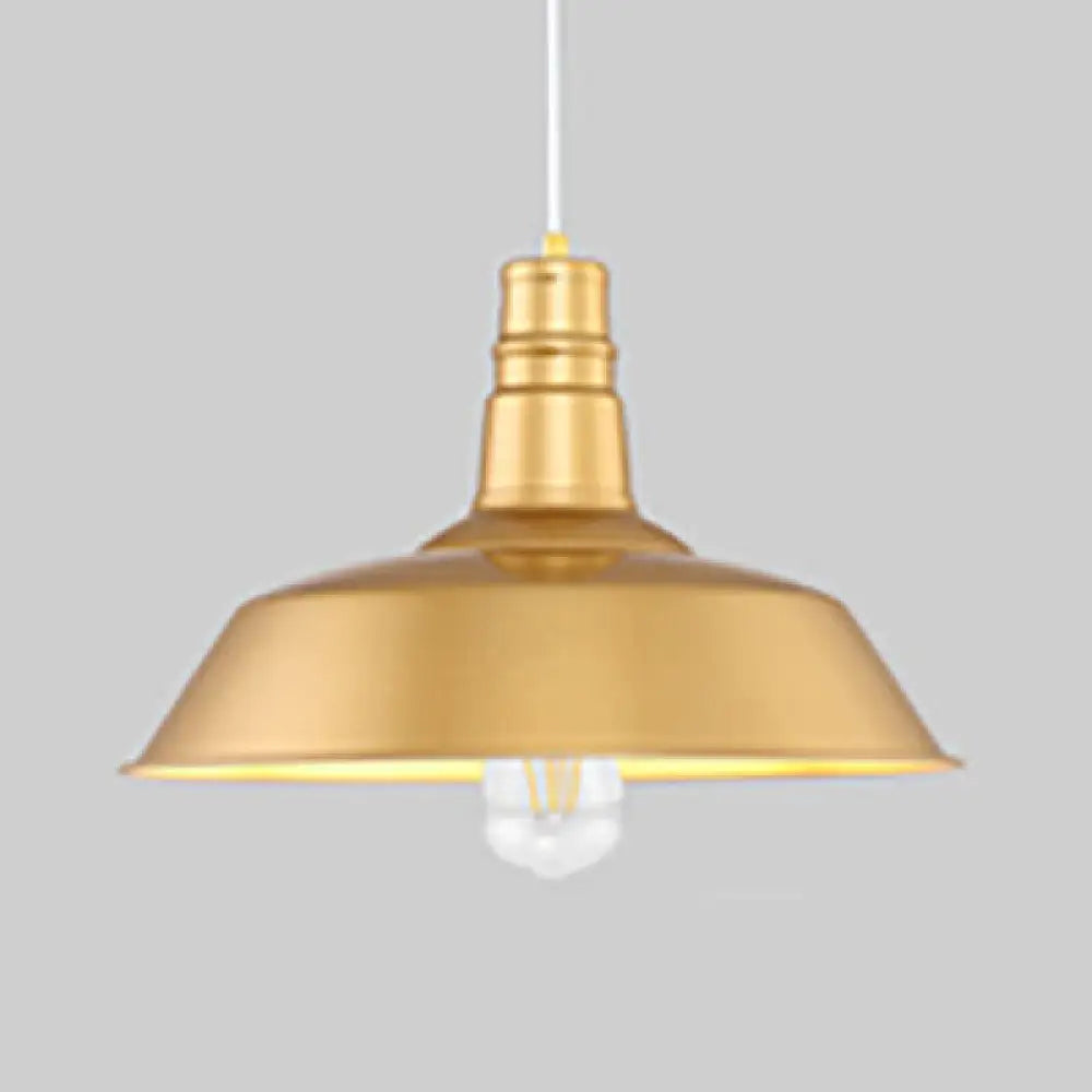 Vintage Industrial Ceiling Pendant Light With Gold Finish And Barn Shade - 14’ Or 18’ Wide /