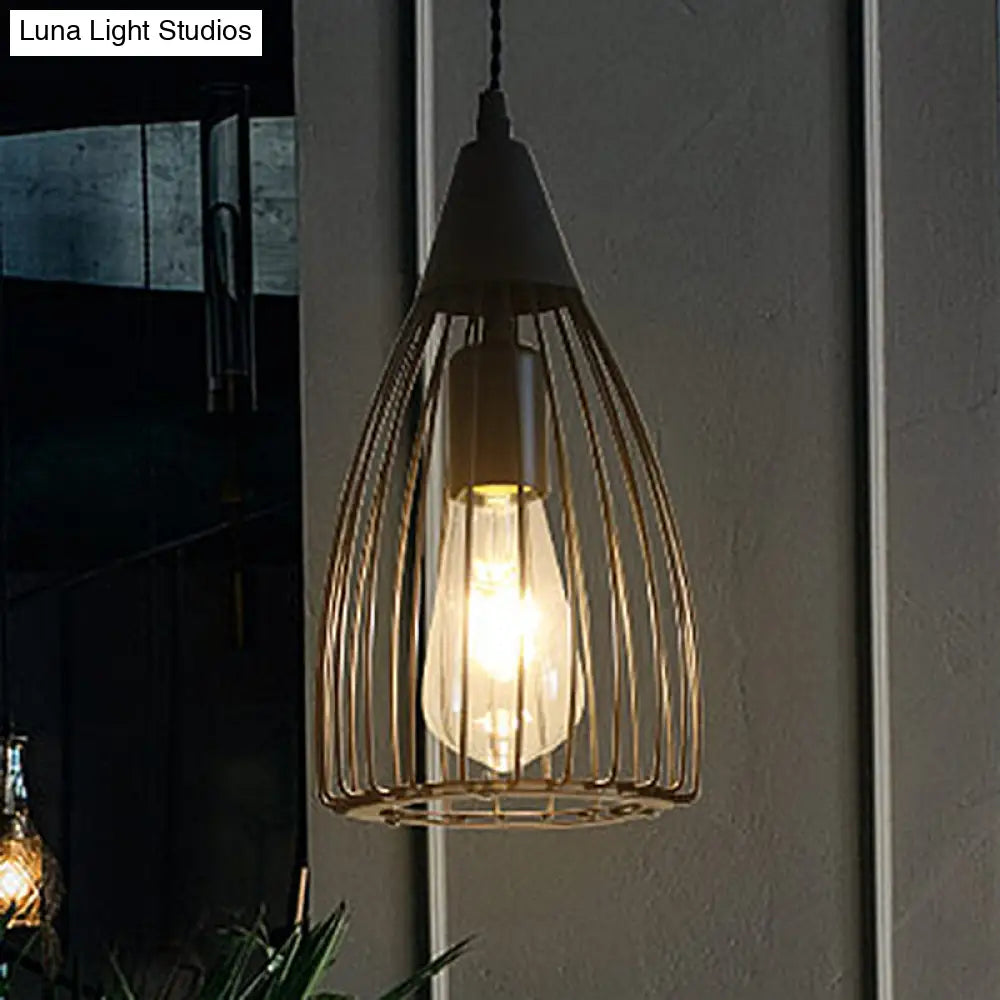 Vintage Industrial Conical Caged Metal Ceiling Light - Black