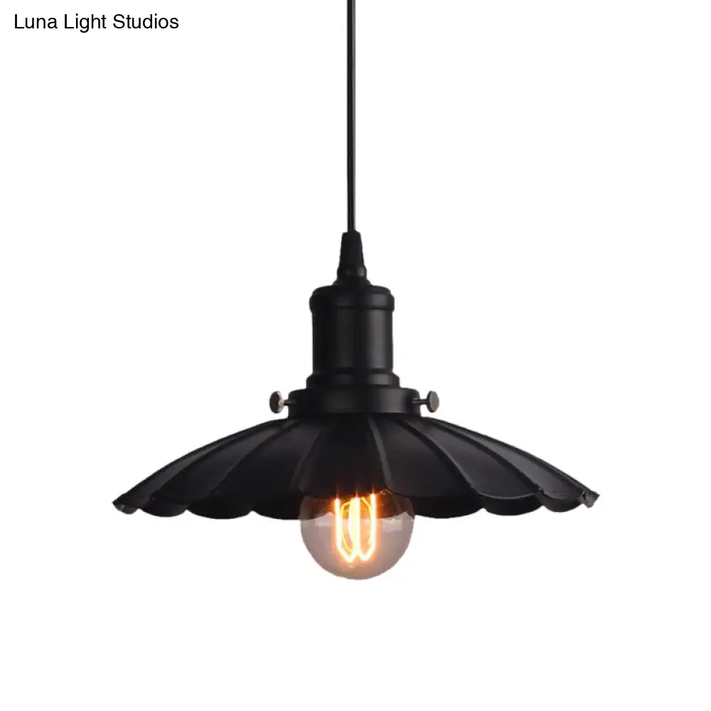 Vintage Industrial Black Scalloped Hanging Lamp - Metal Indoor Ceiling Light Fixture (10/12