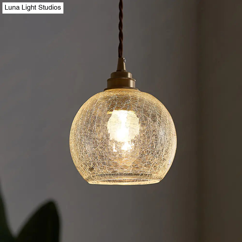 Vintage Industrial Hanging Lamp With Crackled Glass - 1-Light Spherical Pendant For Living Room