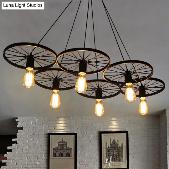 Industrial Black/Rust Metal Hanging Light With Vintage Bare Bulb Design - 3/6/8 Heads Ceiling