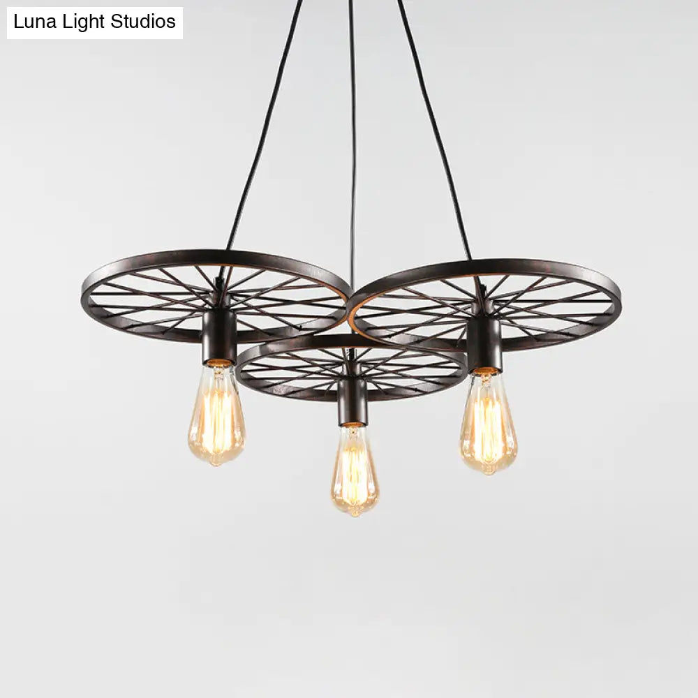 Industrial Black/Rust Metal Hanging Light With Vintage Bare Bulb Design - 3/6/8 Heads Ceiling