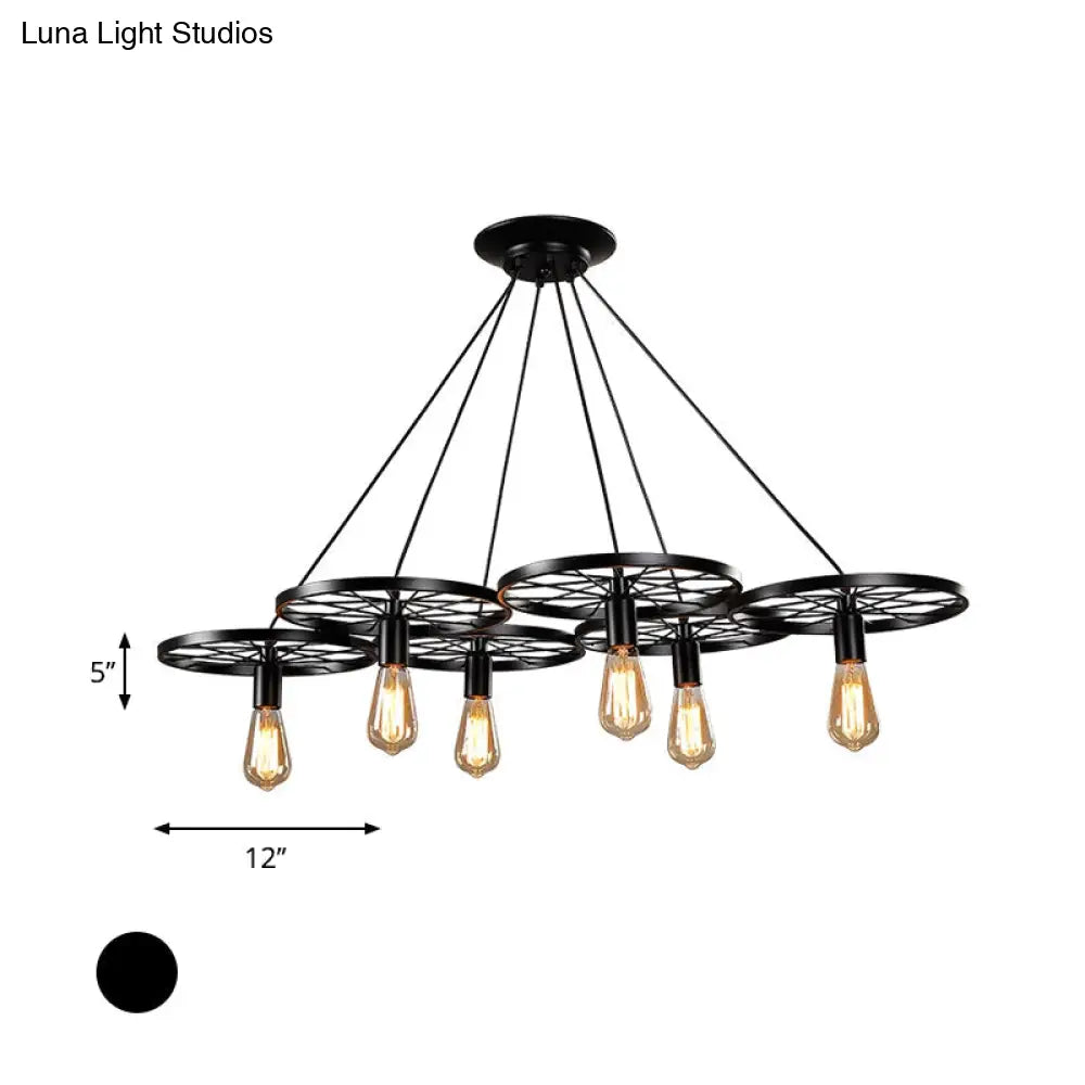 Vintage Industrial Hanging Light With Wheel Design And Multiple Heads - Black/Rust Metal Ceiling