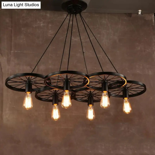 Industrial Black/Rust Metal Hanging Light With Vintage Bare Bulb Design - 3/6/8 Heads Ceiling