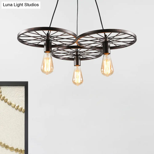 Industrial Black/Rust Metal Hanging Light With Vintage Bare Bulb Design - 3/6/8 Heads Ceiling