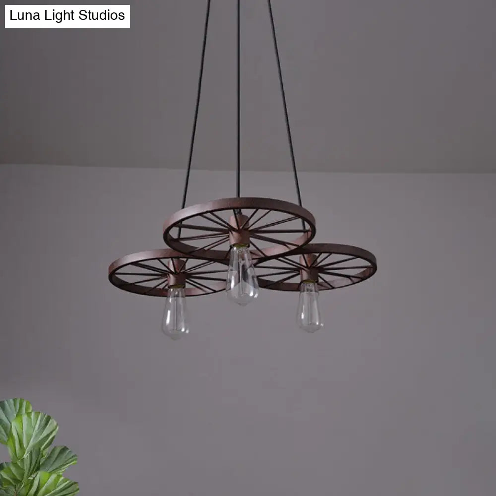 Industrial Black/Rust Metal Hanging Light With Vintage Bare Bulb Design - 3/6/8 Heads Ceiling