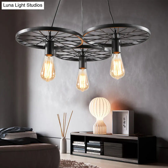Industrial Black/Rust Metal Hanging Light With Vintage Bare Bulb Design - 3/6/8 Heads Ceiling
