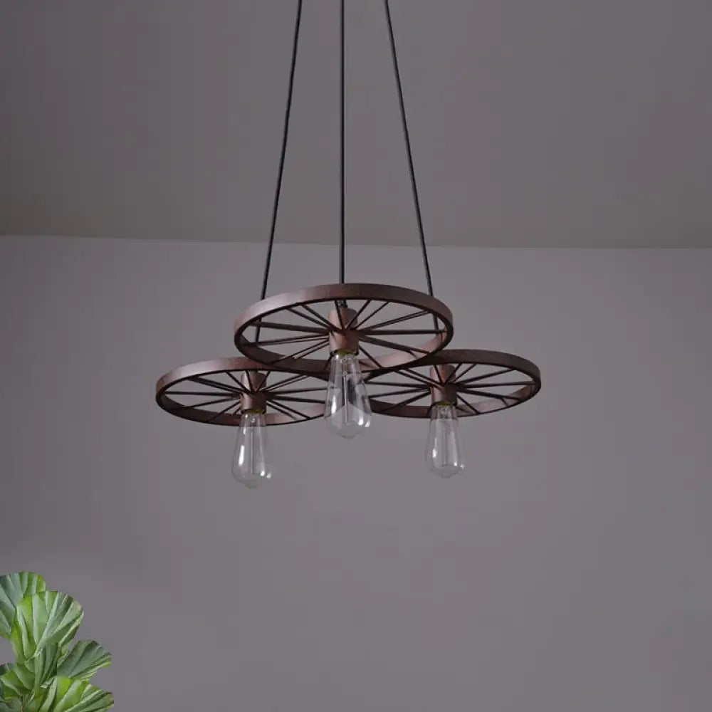 Vintage Industrial Hanging Light With Wheel Design And Multiple Heads - Black/Rust Metal Ceiling