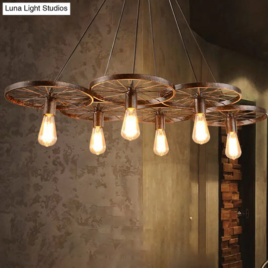 Industrial Black/Rust Metal Hanging Light With Vintage Bare Bulb Design - 3/6/8 Heads Ceiling