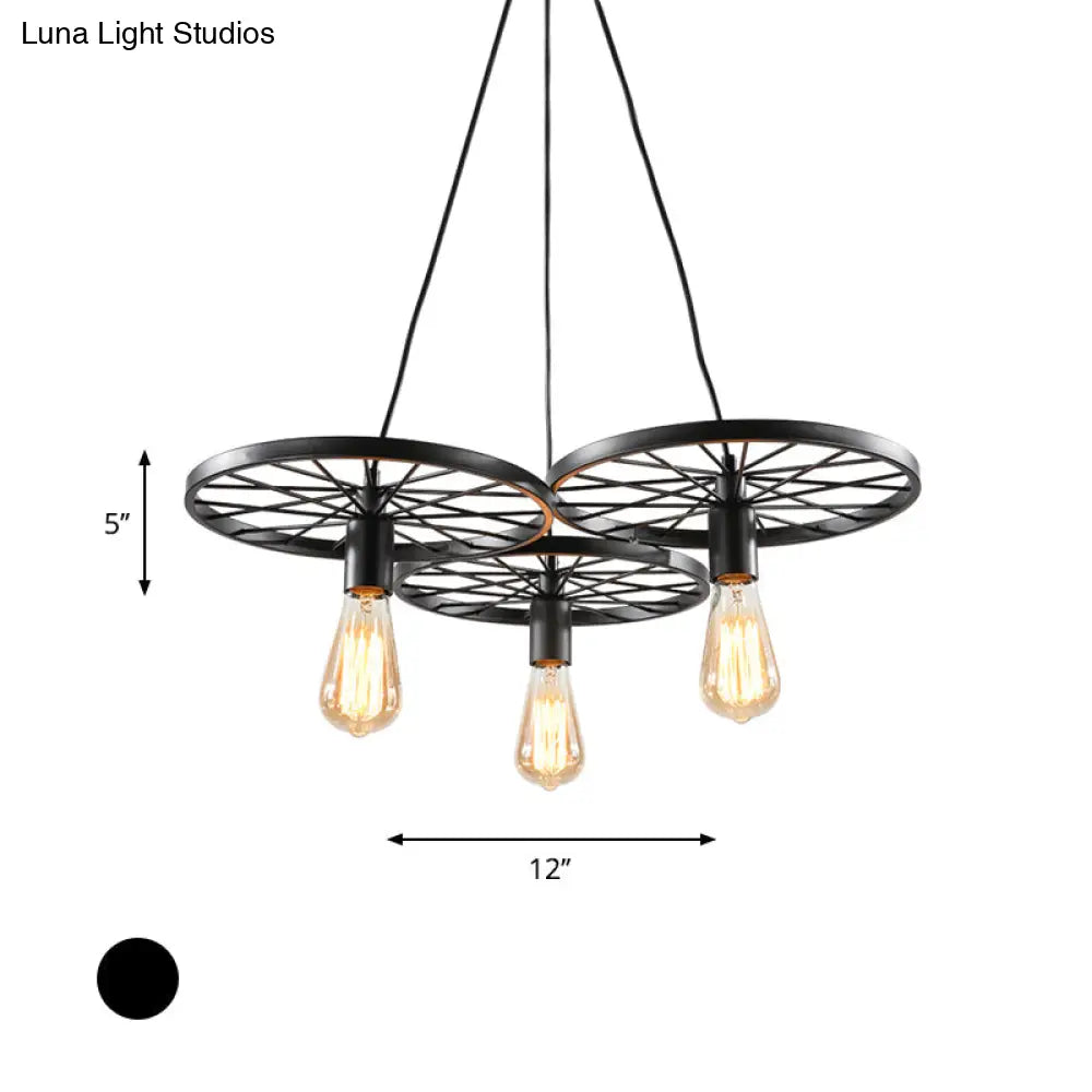 Vintage Industrial Hanging Light With Wheel Design And Multiple Heads - Black/Rust Metal Ceiling