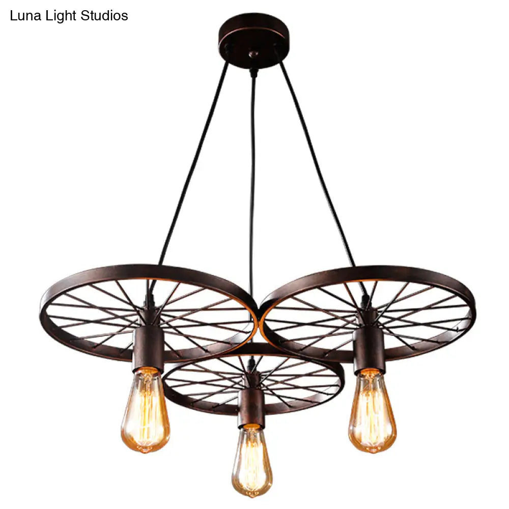 Vintage Industrial Hanging Light With Wheel Design And Multiple Heads - Black/Rust Metal Ceiling