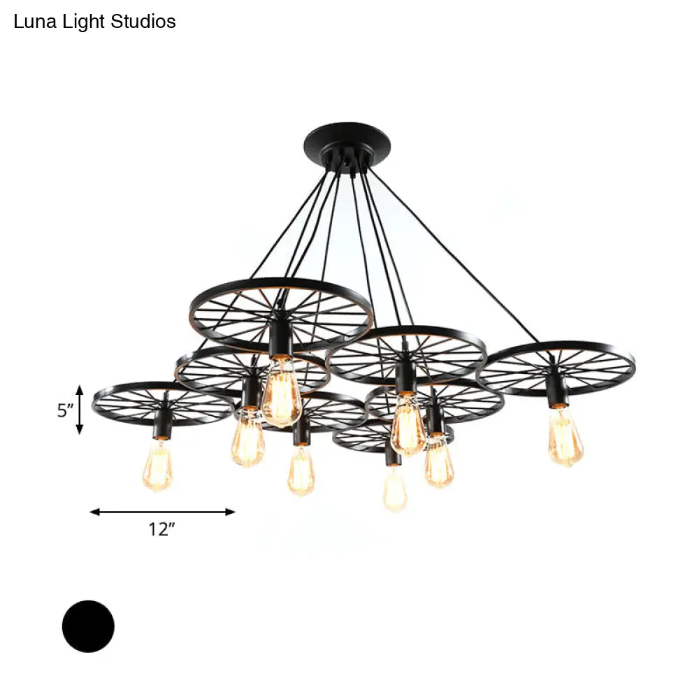 Industrial Black/Rust Metal Hanging Light With Vintage Bare Bulb Design - 3/6/8 Heads Ceiling