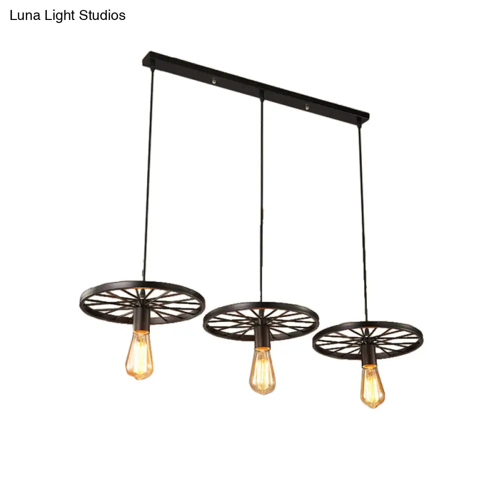 Vintage Industrial Hanging Light With Wheel Design And Multiple Heads - Black/Rust Metal Ceiling