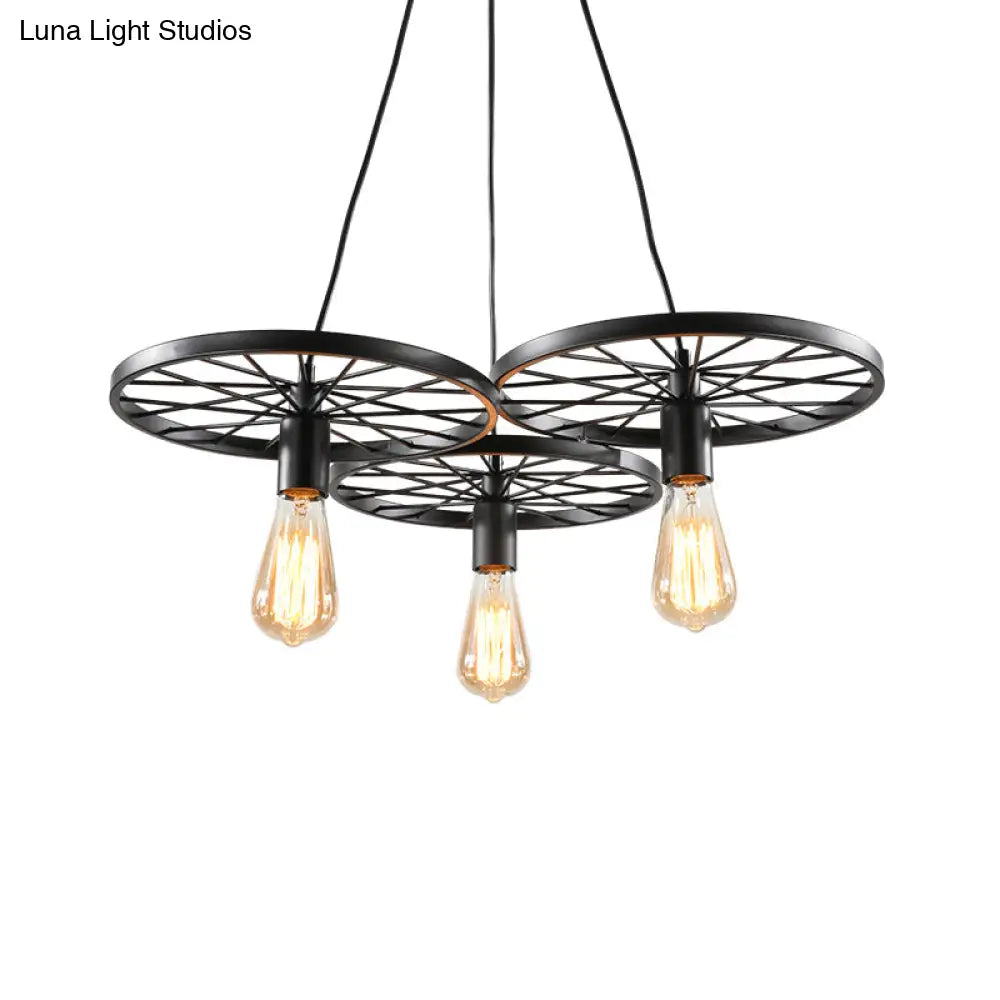 Industrial Black/Rust Metal Hanging Light With Vintage Bare Bulb Design - 3/6/8 Heads Ceiling