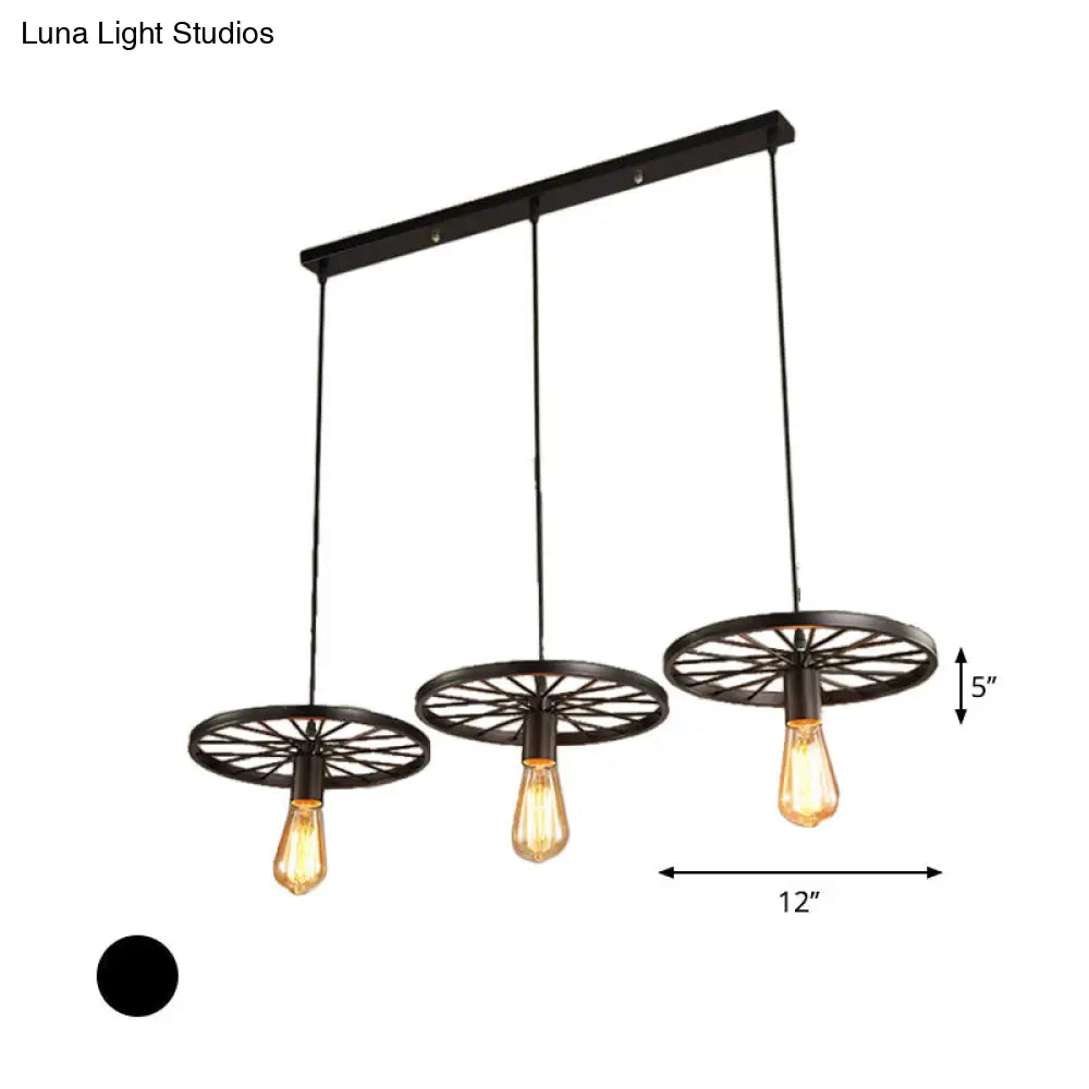 Industrial Black/Rust Metal Hanging Light With Vintage Bare Bulb Design - 3/6/8 Heads Ceiling