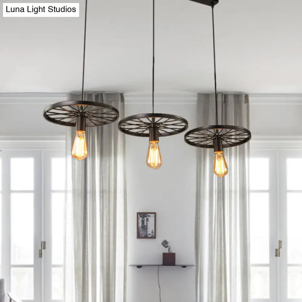 Industrial Black/Rust Metal Hanging Light With Vintage Bare Bulb Design - 3/6/8 Heads Ceiling