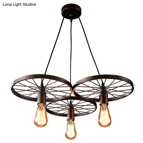 Industrial Black/Rust Metal Hanging Light With Vintage Bare Bulb Design - 3/6/8 Heads Ceiling