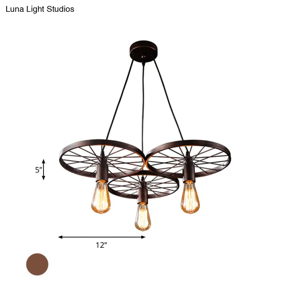 Vintage Industrial Hanging Light With Wheel Design And Multiple Heads - Black/Rust Metal Ceiling