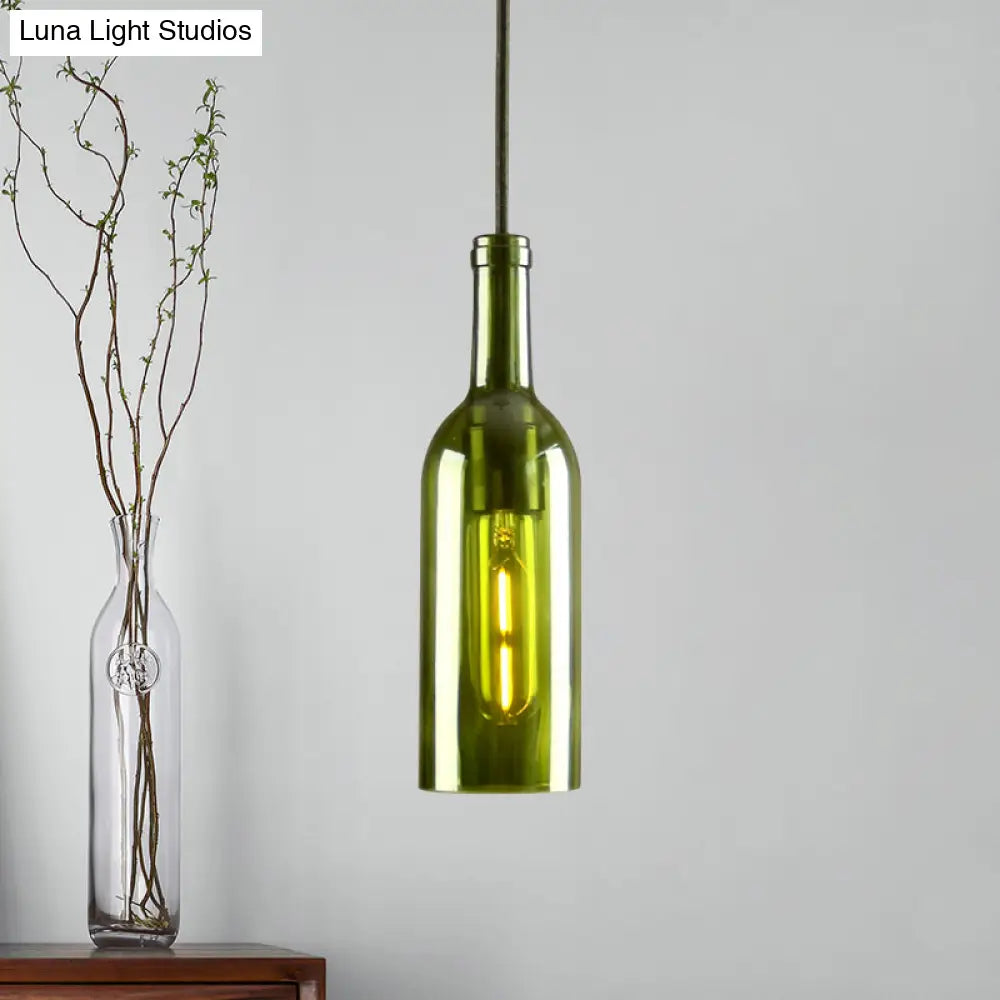 Vintage Industrial Hanging Pendant Light With Wine Bottle Shade - Glass Brown/Blue 1