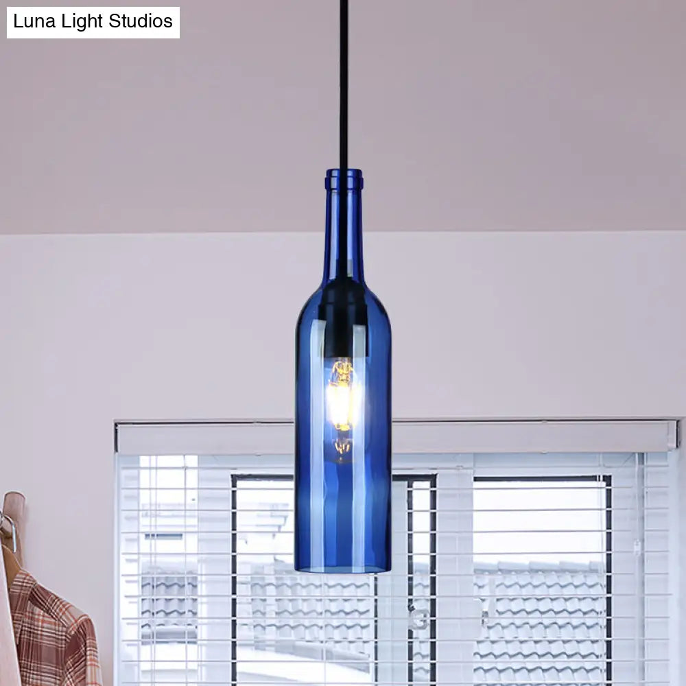 Vintage Industrial Hanging Pendant Light With Glass Brown/Blue Suspended Lamp Wine Bottle Shade