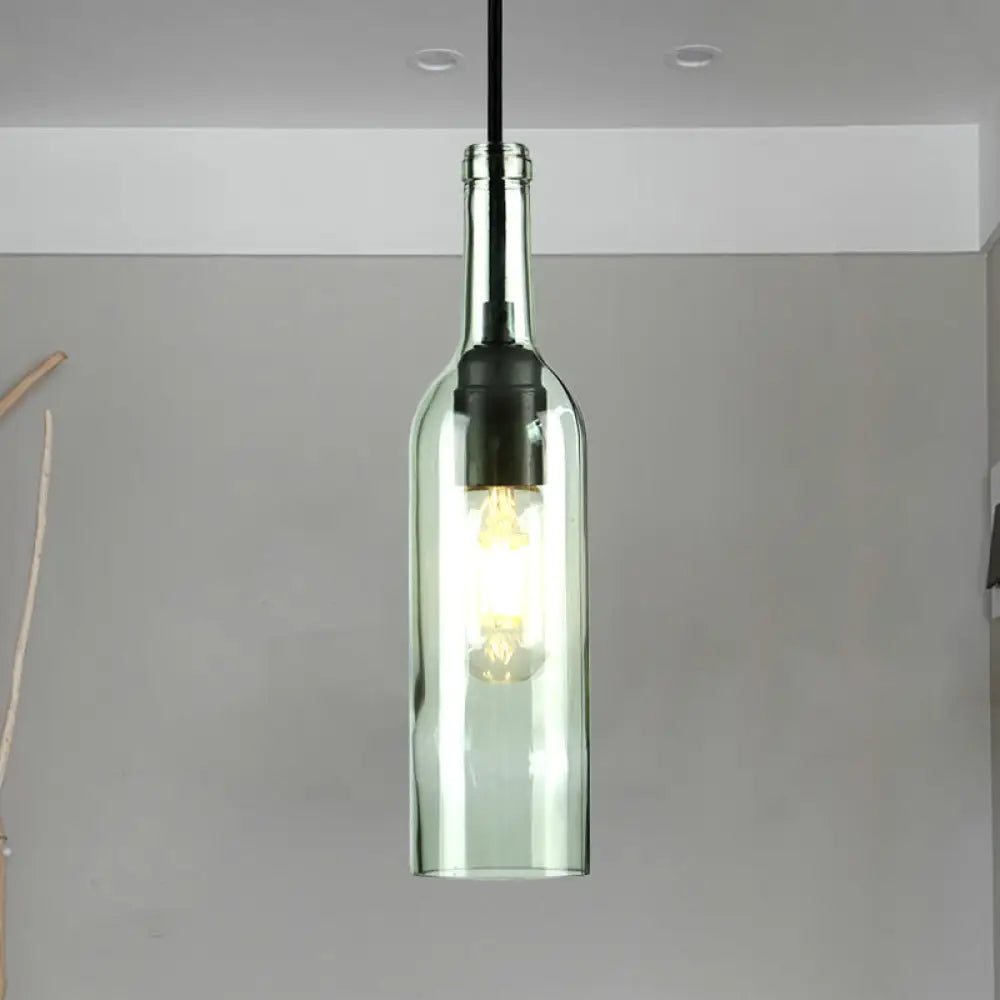 Vintage Industrial Hanging Pendant Light With Wine Bottle Shade - Glass Brown/Blue 1 Clear