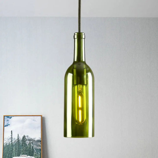 Vintage Industrial Hanging Pendant Light With Wine Bottle Shade - Glass Brown/Blue 1 Green